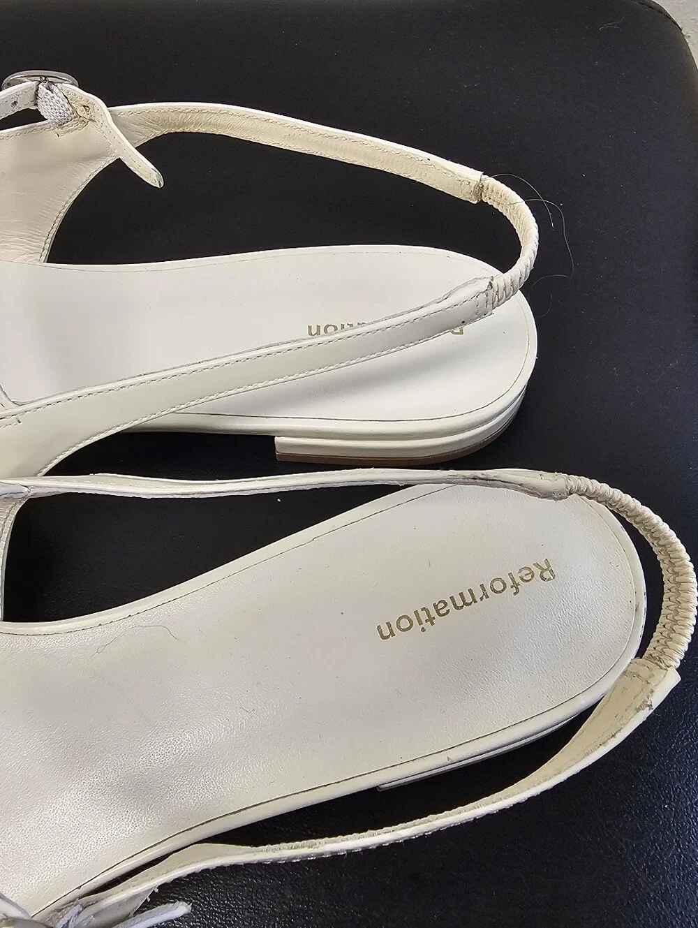 Reformation Claire Slingback Mules Sandals White Leather Size 11